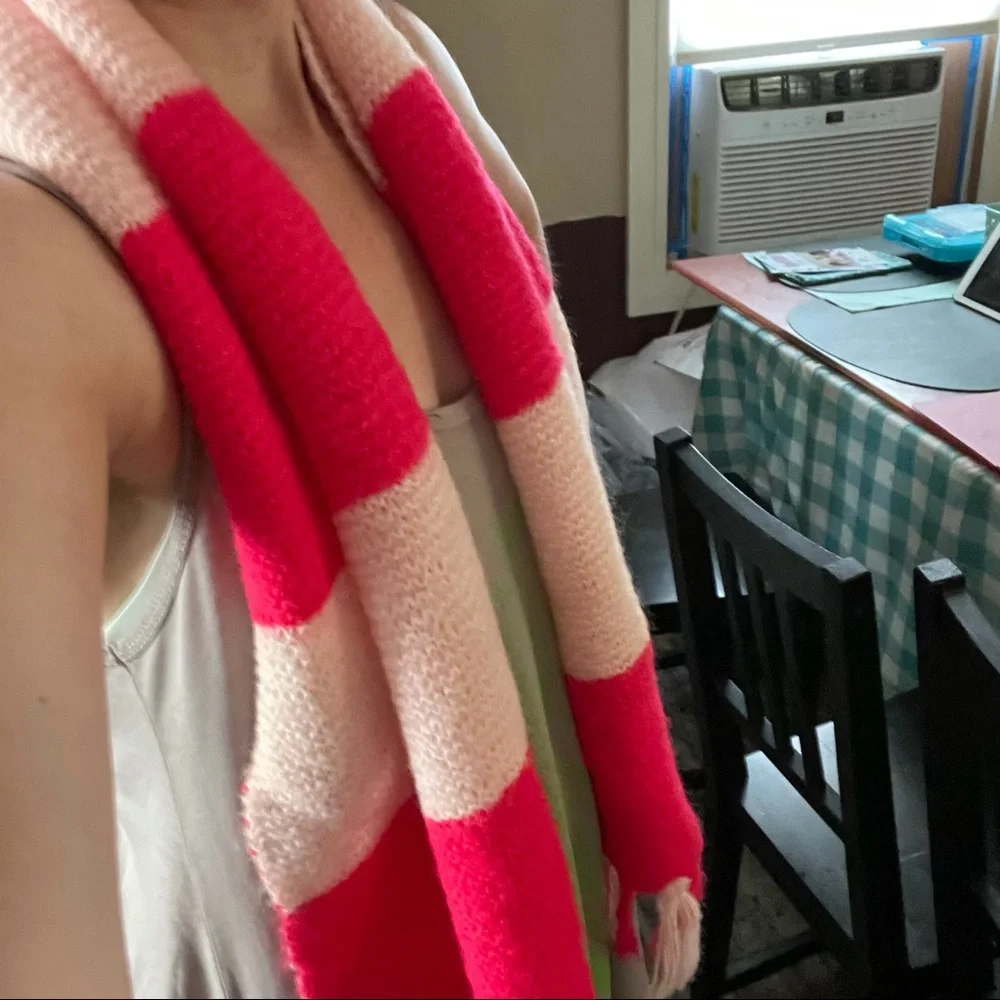 Barbie core knit striped scarf Neon pink and baby pink tassel